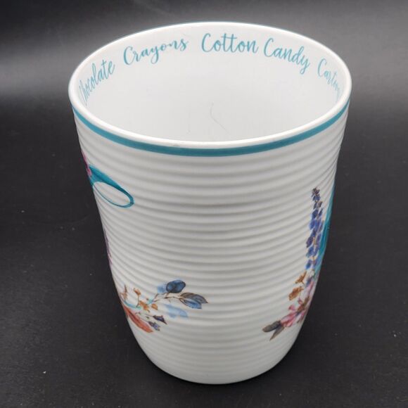 Lisa Audit Letter "C" Mug Cup Ribbed Floral Words Cotton Candy Chocolate Cats - Picture 5 of 8